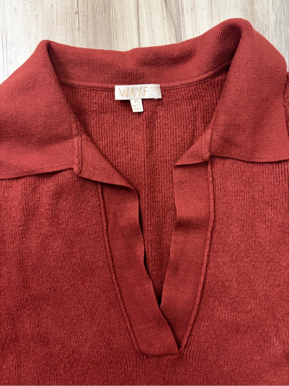 Wayf Rust Collared V-Neck Sweater - Picture 3 of 5